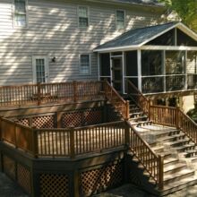 Screened porch with custom Trex door and wood ceiling Screened porch with custom Trex door and wood ceiling